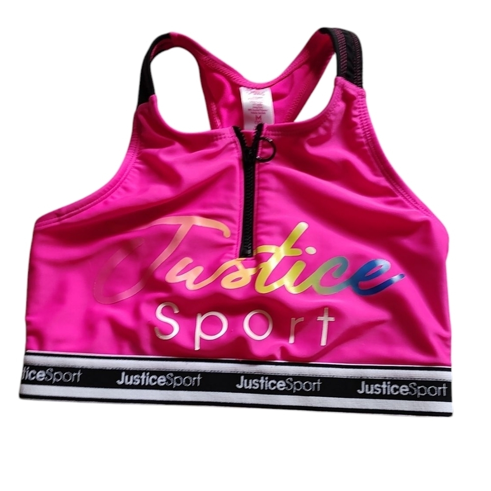 Justice Sport Pink Zip-Up Bikini Top